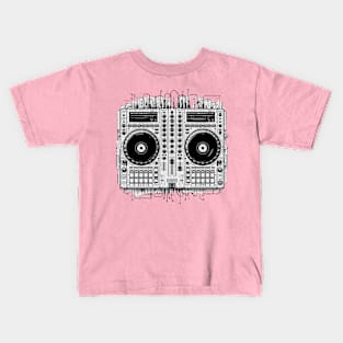 DJ Deck Black Work Ink line Drawing Kids T-Shirt